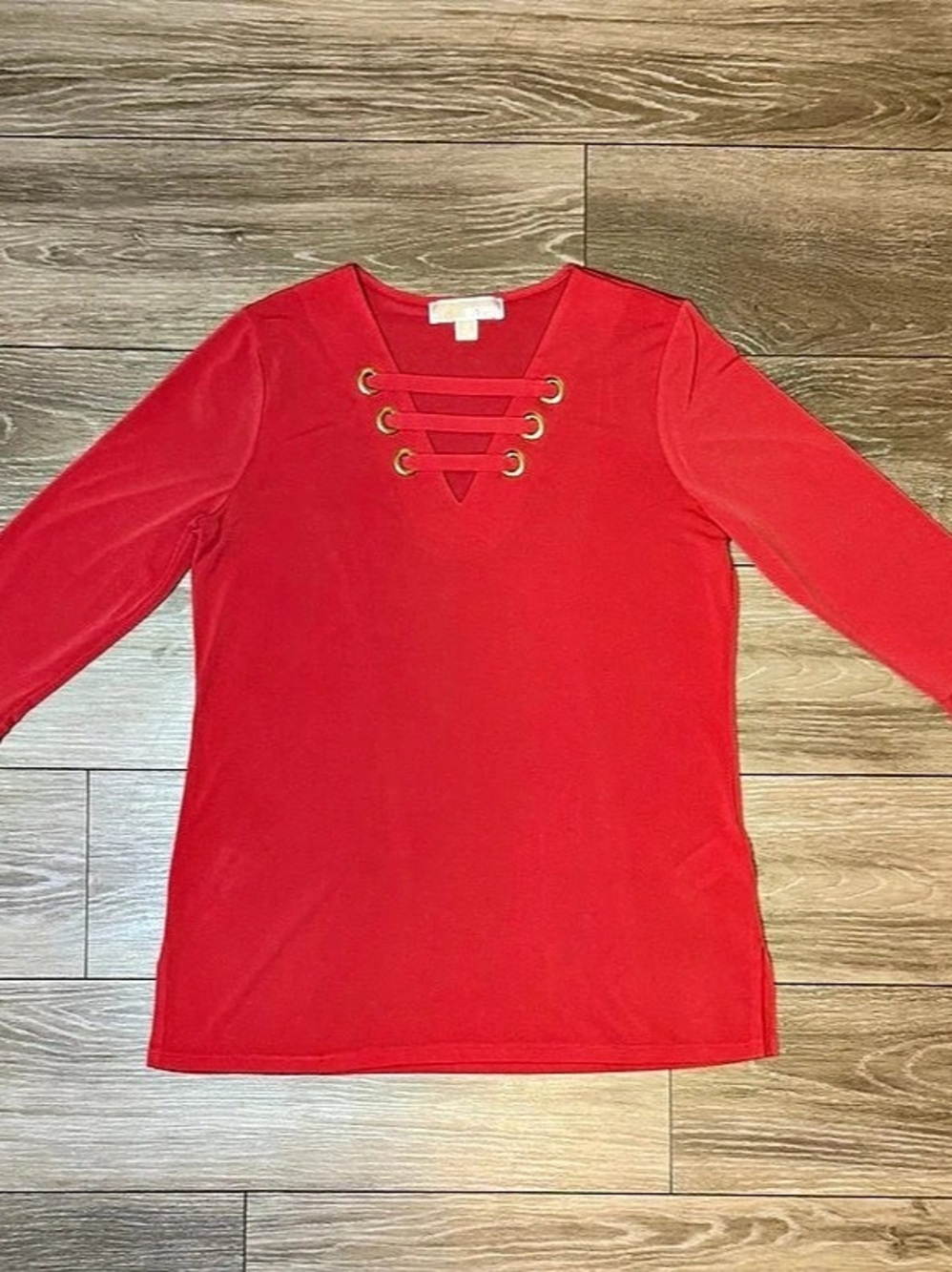 Michael Kors Grommet Lace-Up Bell-Sleeve Blouse Dark Coral Medium